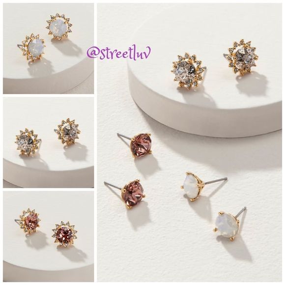 Stella & Dot Halo Sparkle Stud Earrings Set ~ 3 Pairs + Halo Jacket Versatile - Picture 2 of 8